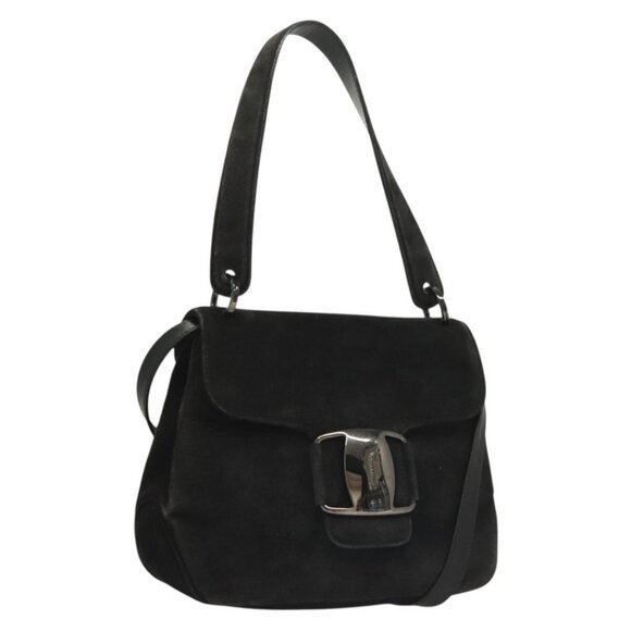 Salvatore Ferragamo Hand Bag Suede Black Silver Auth - Picture 12 of 16